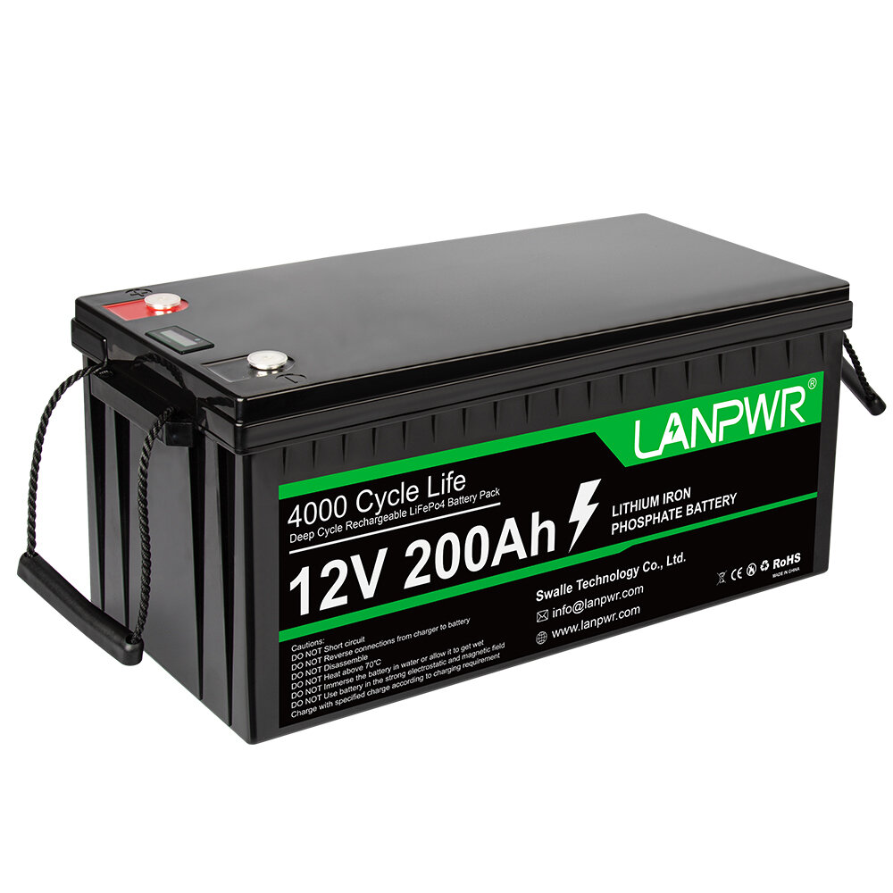 [EU Direct] LANPWR TTWEN 12V 200Ah LiFePO4 Lithium Battery Pack 2560Wh Energy 4000+ Deep Cycles Built-in 100A BMS 46.29lb Light Weight Support in Series Parallel Perfect for Replacing Most of Backup Power RV Boats Solar Trolling Motor Off-Grid