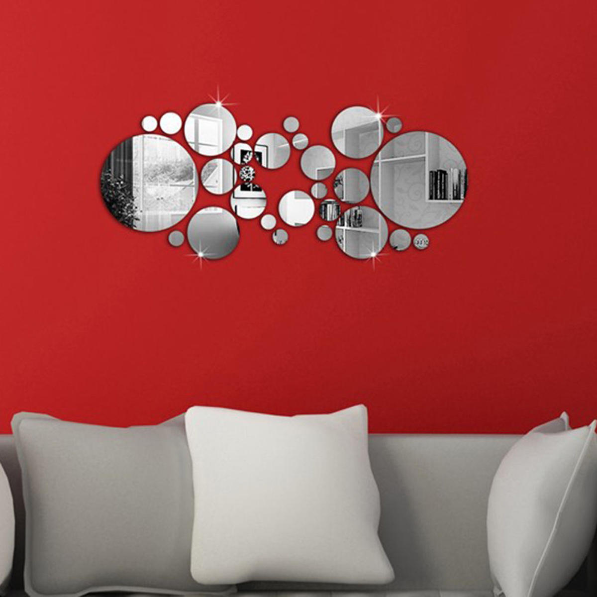 28pcs 3d sticker moderne kunst acryl zilver ronde spiegel verwijderbare muursticker diy home decor