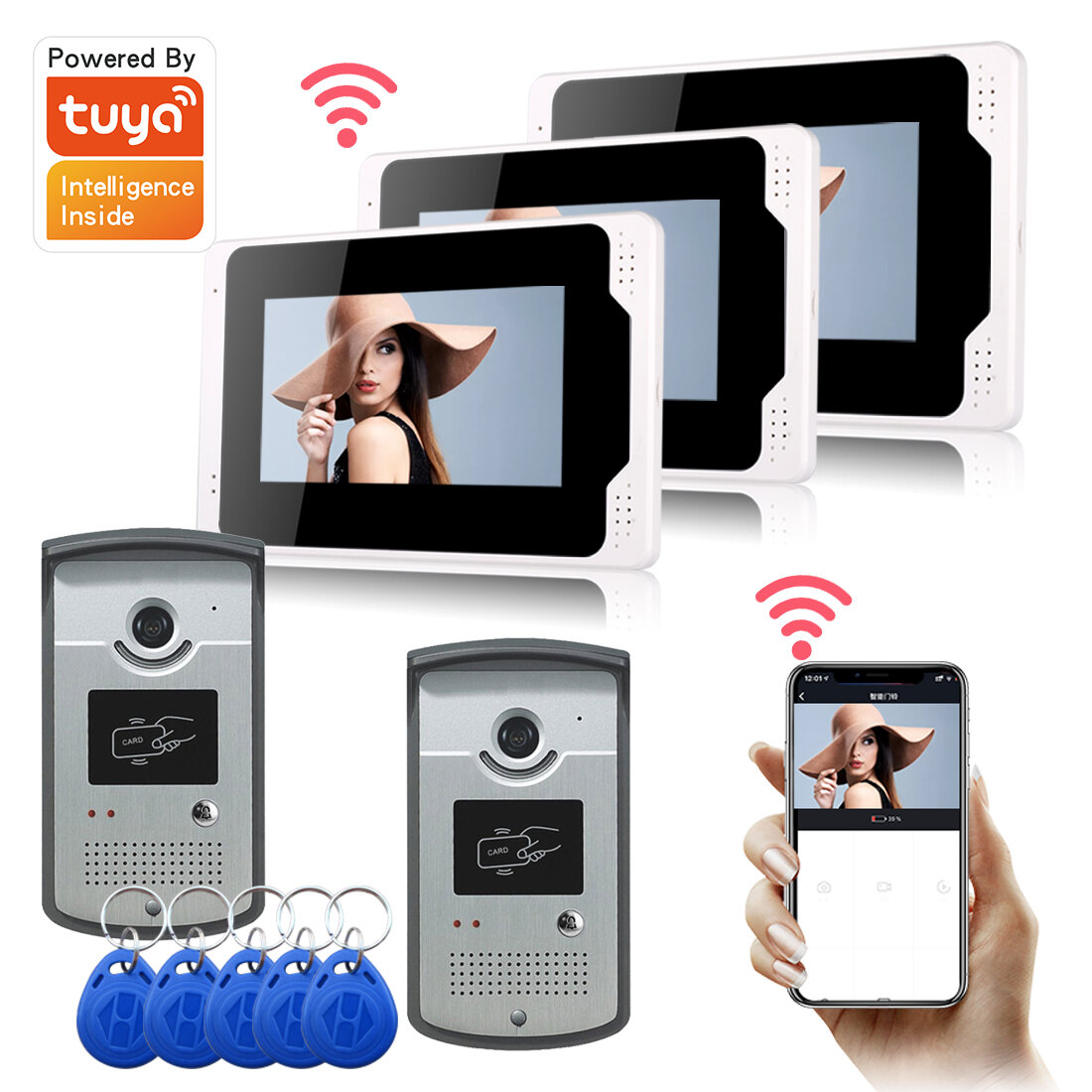 

Ennio 701MEID23 Tuya APP Remote Unlock Visual Intercom 7 Inch 1080P Monitor Wifi Video Doorbell Door Lock Intercom Syste