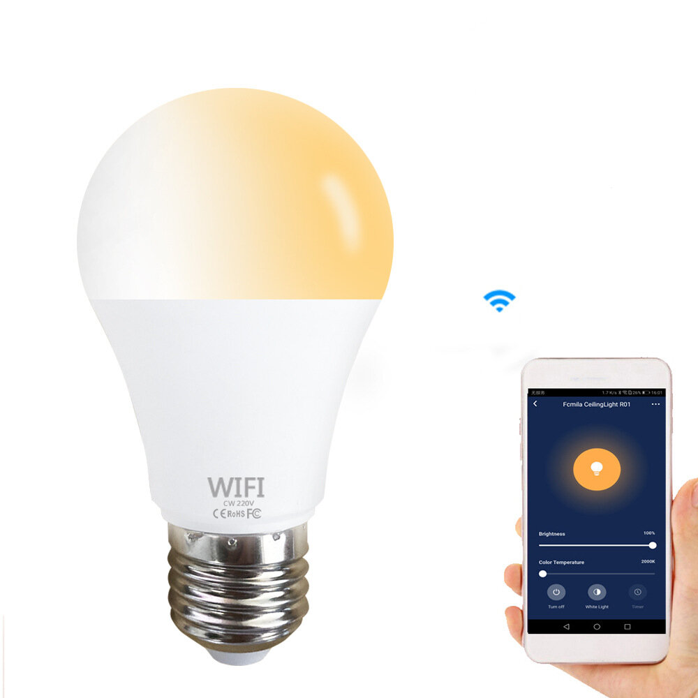 Smart WiFi E27 E26 Bulb CW + WW AC110 / 220V Ondersteunt Alexa Google Home Voice Control APP-bedieni