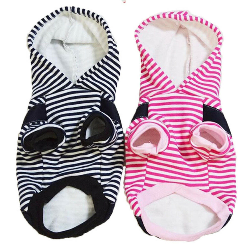 Pet Dog Winter Cotton Clothes Warm Soft Straps Stripe Color Hoodie Coats With Hat In All Size