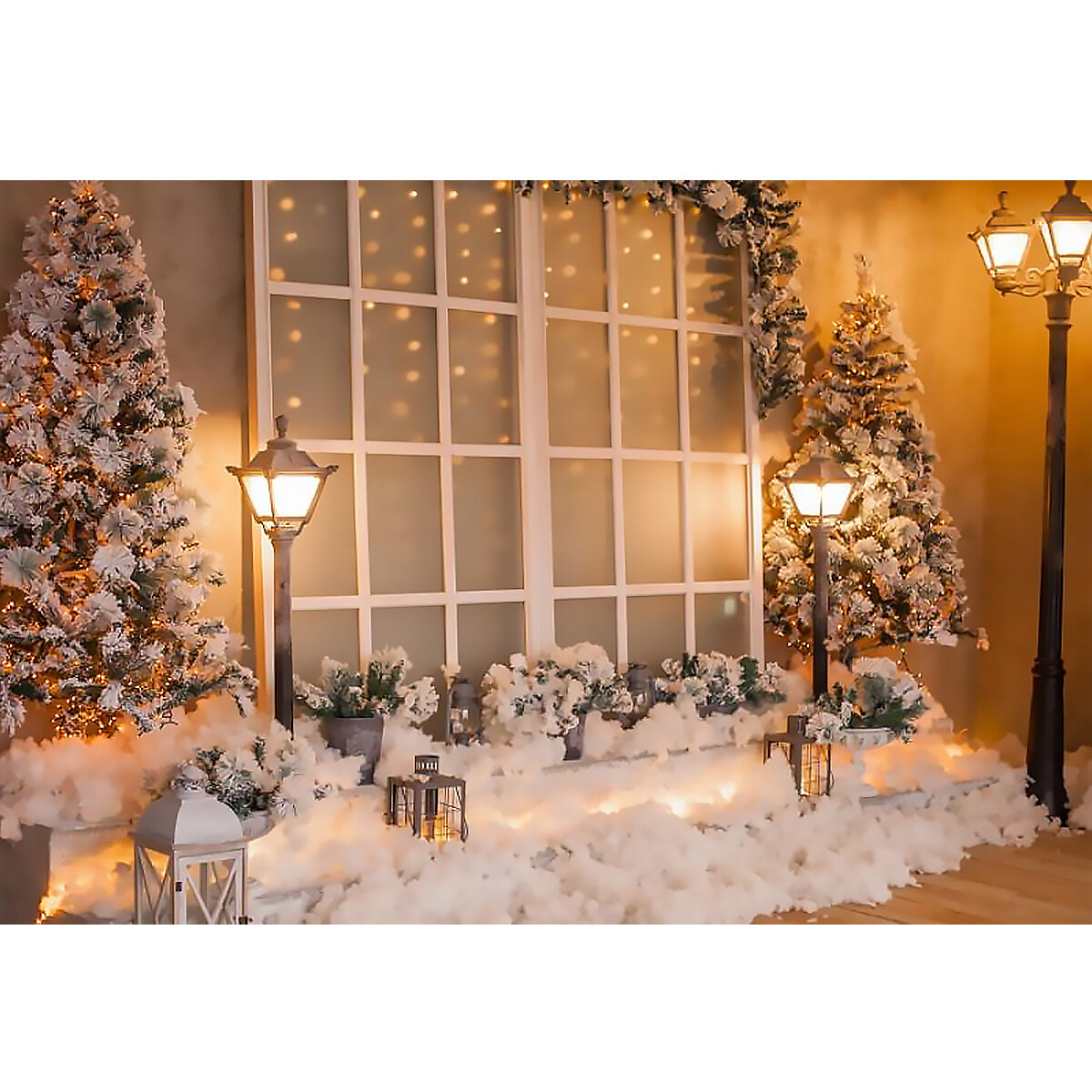 

0.9x1.5m 1.5x2.1m 1.8x2.7m Christmas Tree Photography Backdrops Snow Street Lamp Window Background Cloth for Studio Phot