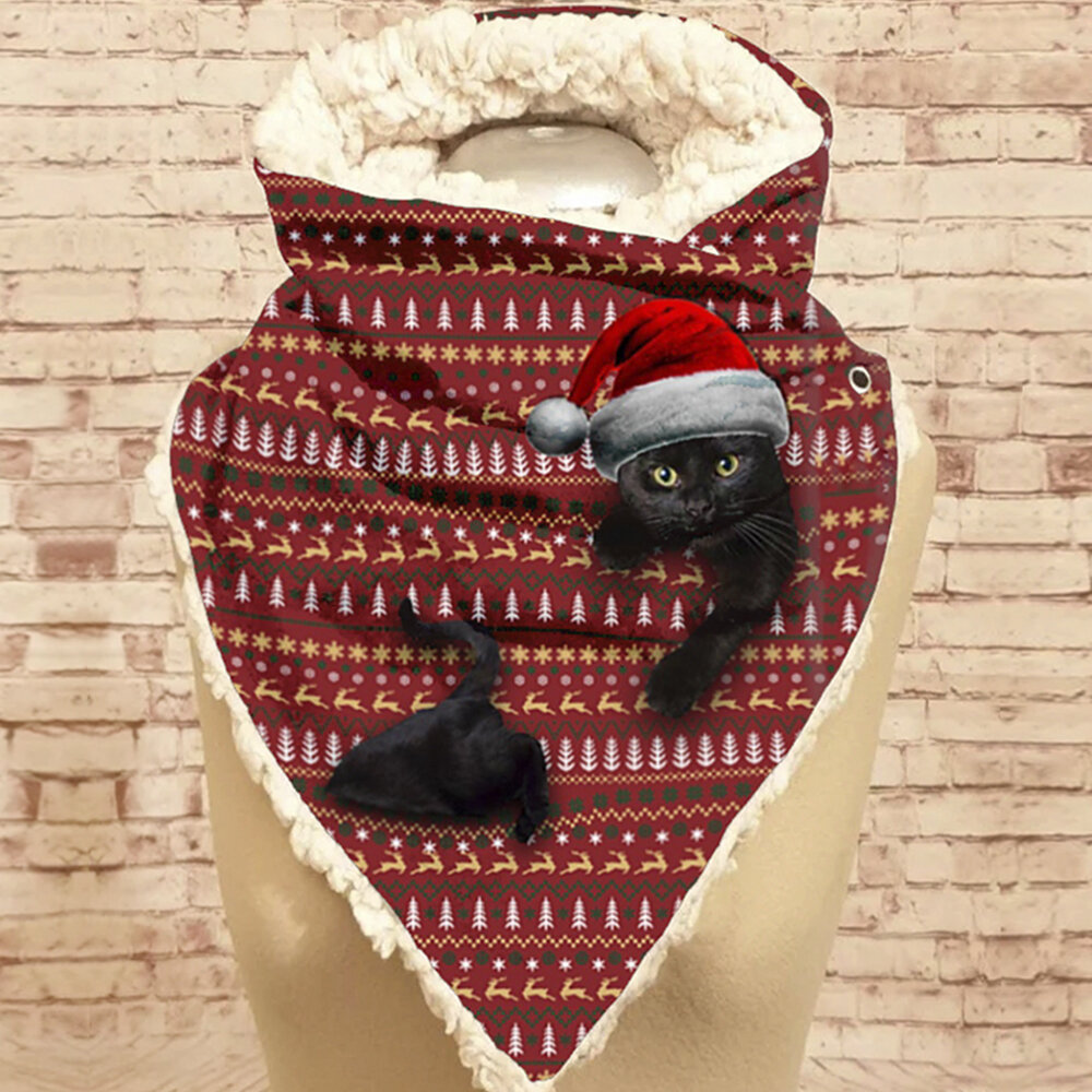 Women Cute Cartoon 3D Black Cat Fstive Christmas Atmosphere Stripe Pattern Warm Neck Protection Scar