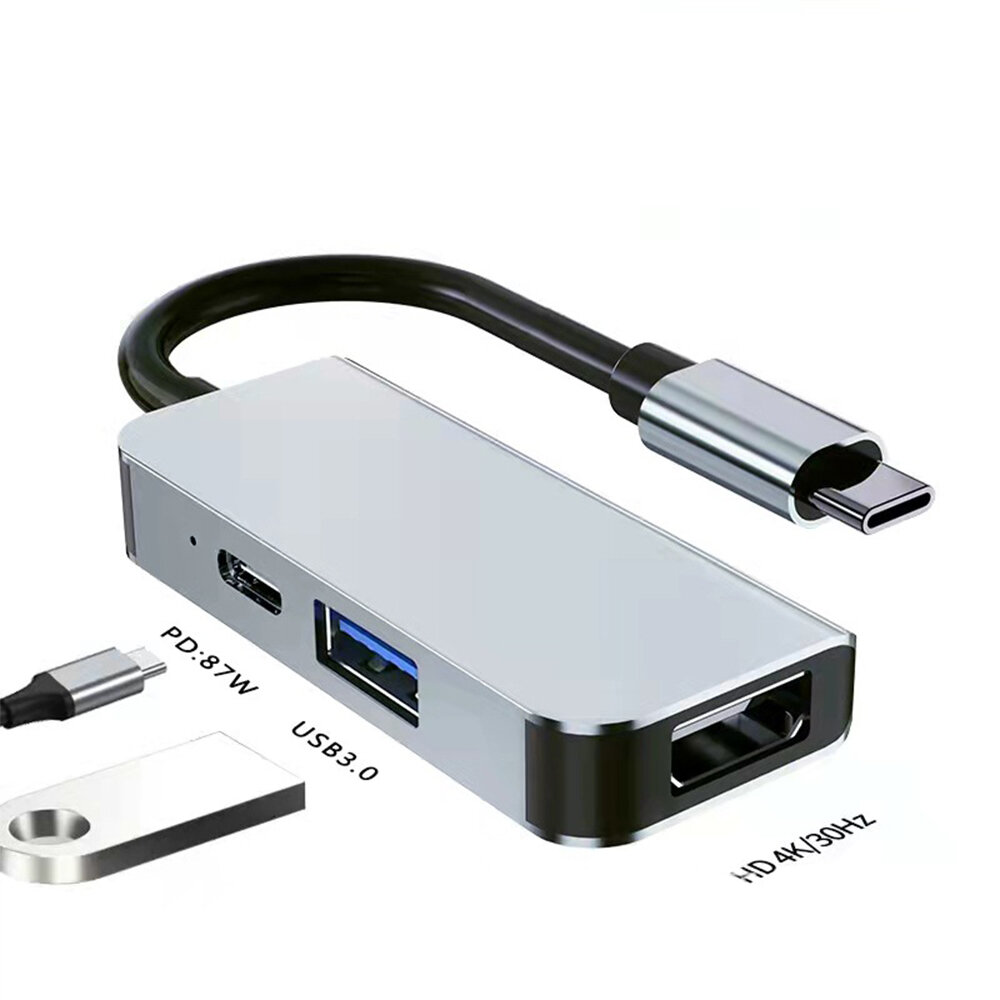 Mechzone 3 in 1 Type-C Docking Station USB-C Hub Adapter with USB3.0 USB-C PD 87W 4K HDMI-Compatible