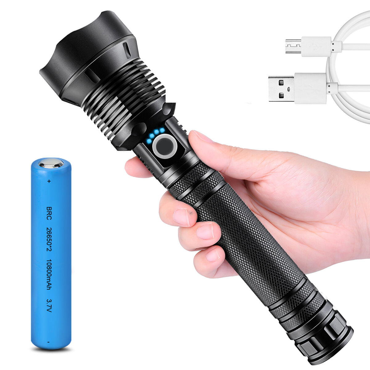 CHARMINER XPH90.2 USB Rechargeable Handheld Flashlight Kit with 18650 Battery USB Cable Adjustable Focus LED Torch