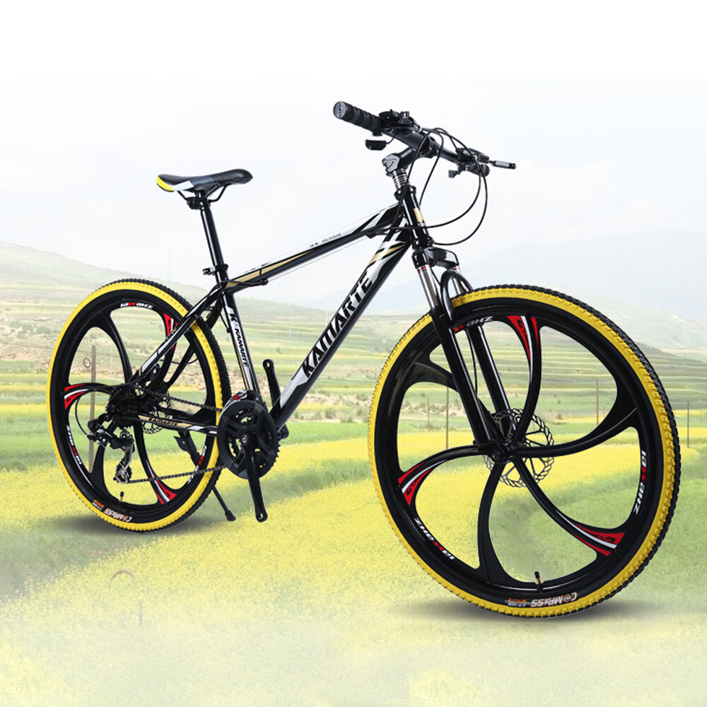 KAIMARTE 26 inch 21-Speed Mountain Bike 6 Blade Wheels Double Disc Brake Suspension Bike Students Adult Road Bikes for 1