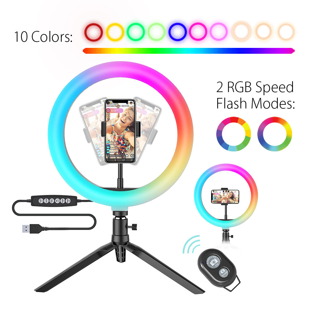 

BlitzWolf® BW-SL5 10-дюймовый RGB LED Ring Light Dimmable Selfie Ring Лампа для YouTube Tiktok Live Stream Макияж с держ