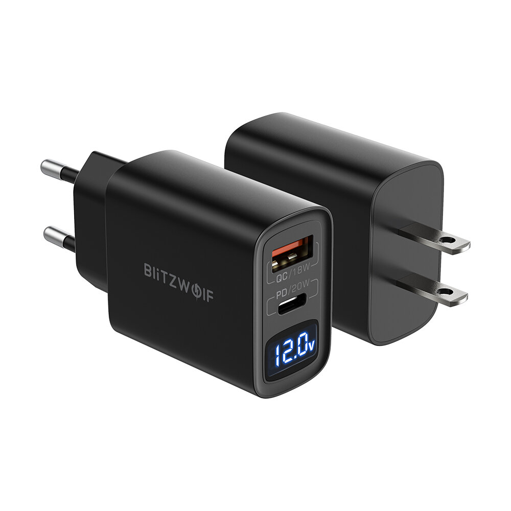 BlitzWolf® BW-S19 20W 2-Port USB PD Charger PD3.0 PPS QC3.0 SCP FCP AFC Fast Charging EU Plug US Plug Adapter LED Digita