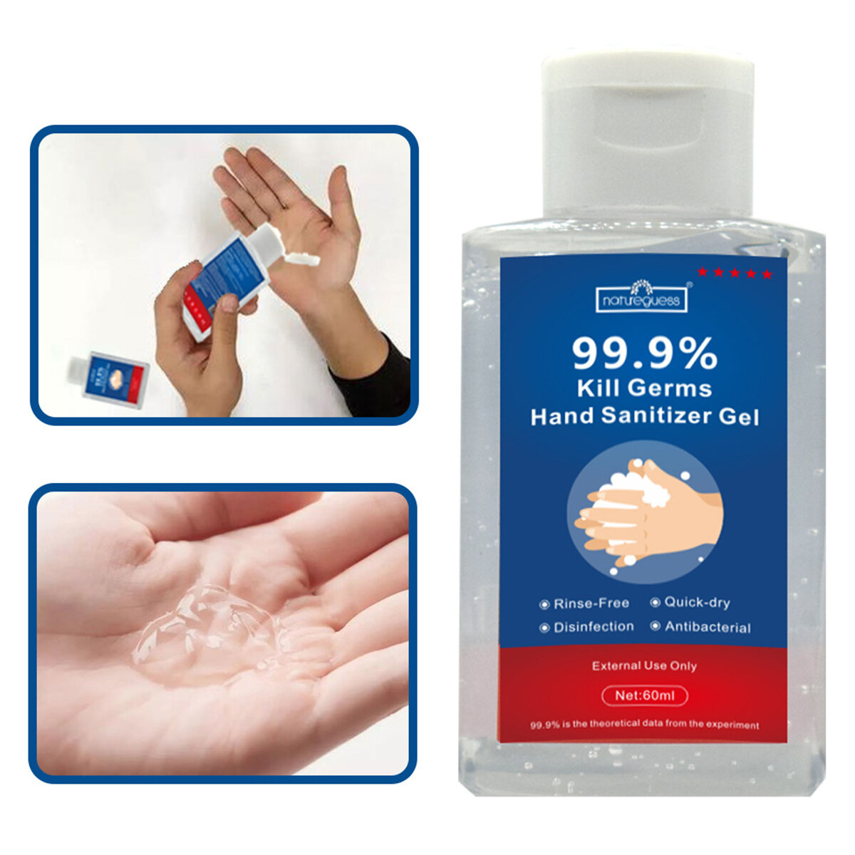 Disinfettante da 60 ml Gel Disinfettante per le mani Monouso disinfettante per ioni Dieci secondi Mano ad asciugatura rapida Modello Medico Disinfettante