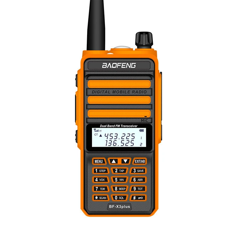 BAOFENG X3-Plus 18W Walkie Talkie 20 KM Tri-band Radio Waterproof UHF/VHF 9500mah Transceiver 76-108MHz Radio Transmitter Orange - EU Plug