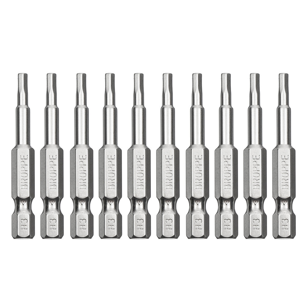 

BROPPE 10Pcs 50mm Hex Screwdriver Bits H1.5/H2/H2.5/H3/H4/H5/H6 Magnetic Electronic Drill S2 Steel Hexagonal Screw Drive