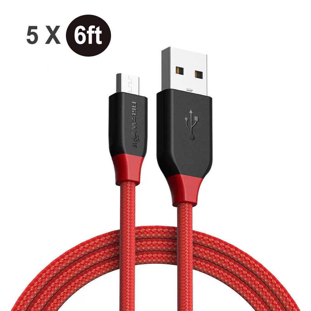 

[5 Pack] BlitzWolf® Ampcore BW-MC5 2.4A Micro USB Braided Data Cable 6ft/1.8m for S7 Redmi Note 4 ASUS ZenFone Max Pro-