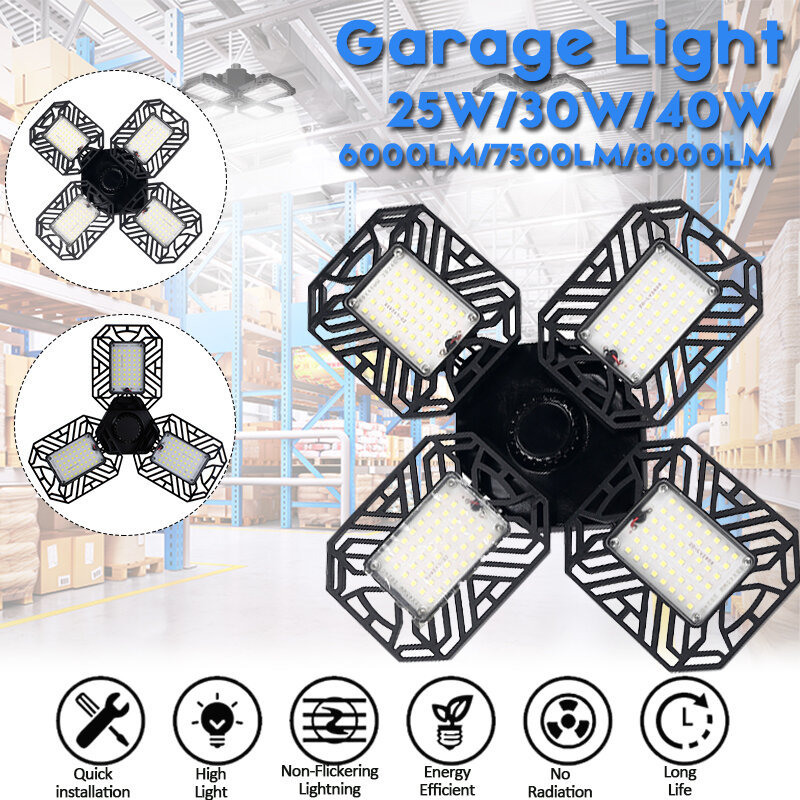 

E27 25W 30W 40W LED Garage Light Bulb SMD2835 Deformable Ceiling Fixture Workshop Indoor Lamp AC85-265V