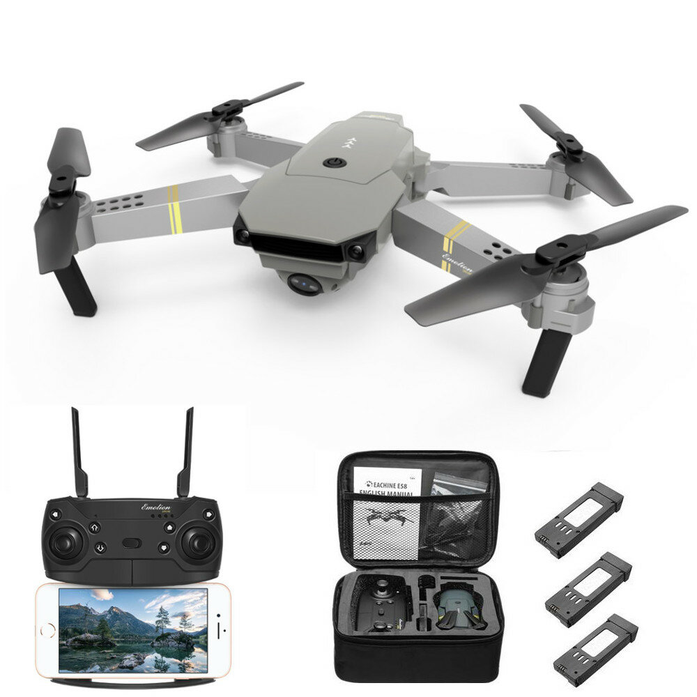 Eachine E58 WIFI FPV With 1080P HD Wide Angle Camera 3 Batteries High Hold Mode Foldable RC Drone Quadcopter RTF