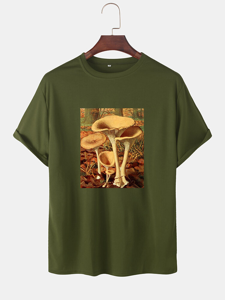 Heren Cartoon Mushroom Graphic O-Neck Community Spirit Katoenen T-shirts met korte mouwen