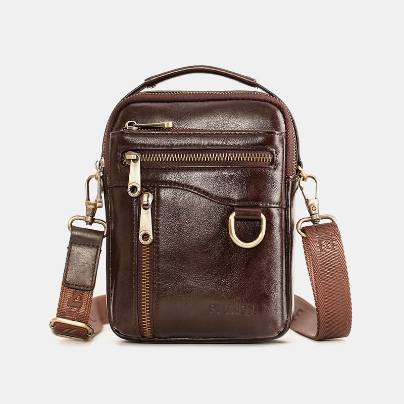 Men Genuine Leather Multifunction Multi-carry 4 Card Slots Crossbody Bag Waist Bag