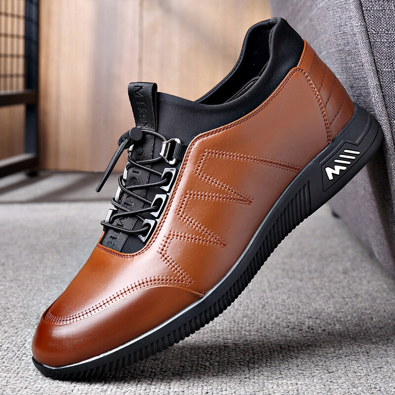 Men Cowhide Breathable Soft Bottom Lace Up Comfy Sports Casual Leather Shoes