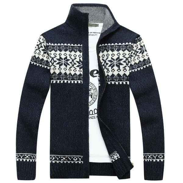 winter warm thick stand collar sweater mens casual knitted zipper ...