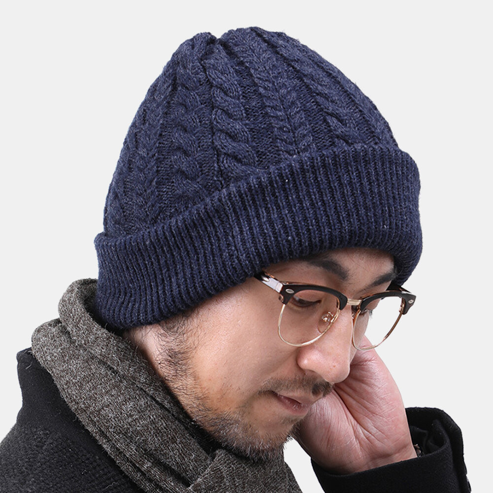 Men Women Woolen Plus Thick Warm In Winter Brimless Beanie Knitted Hat
