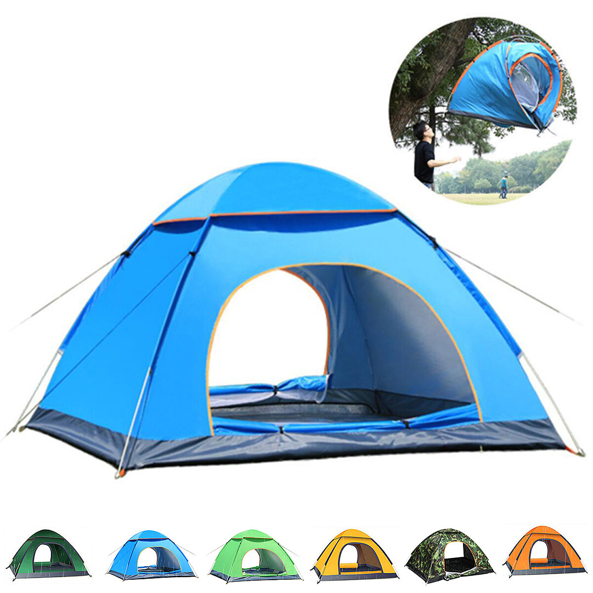 ançais: Tente de camping automatique pour 2-3 personnes avec 2 portes, respirante, imperméable, avec protection UV, auvent pour protéger du soleil en extérieur, pour voyages et plage.