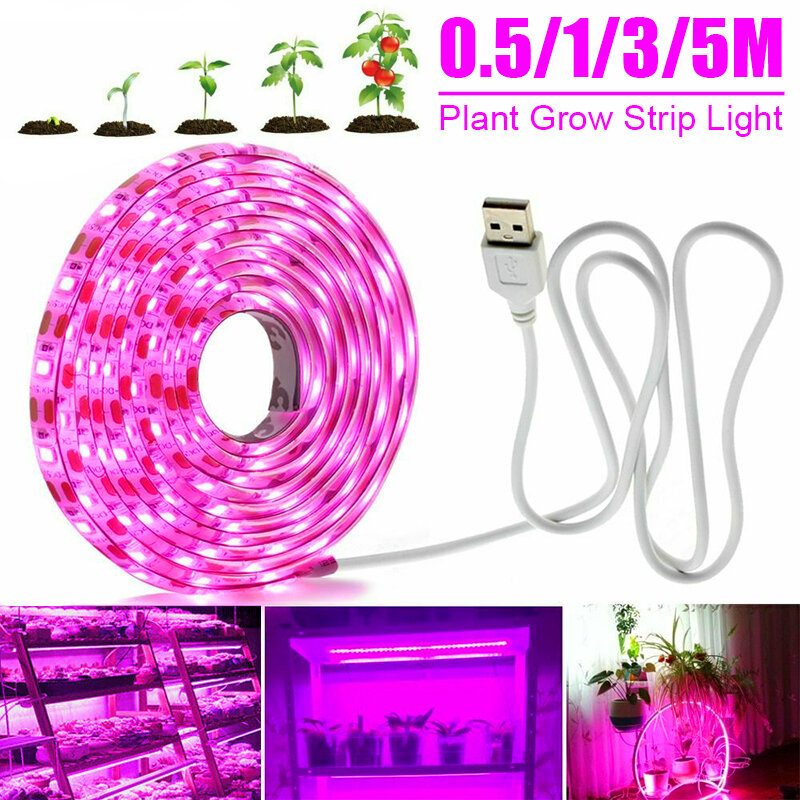 0.5 M / 1M/3M / 5 M USB LED grandir bande lumineuse spectre complet plante d'intérieur lampe de culture pour les graines de fleurs de légumes de jardin