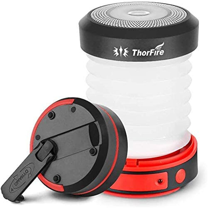 ThorFire CL01 Lanterne de camping pliable alimentée par manivelle, lanterne de tente rechargeable par USB, lampe de poche d'urgence pour la maison, le camping, la randonnée et le jogging.