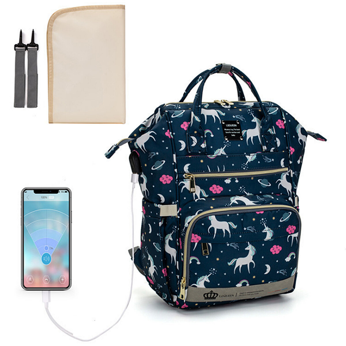 Multifunctional Mommy Bag Baby Diaper Nappy Backpack Travel USB Reachareable Storage Handbag
