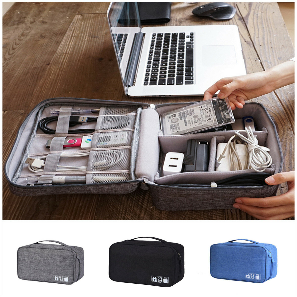 Portable Travel Waterproof Outdoor USB Cable Storage Bag Phone Charger Organizer 
