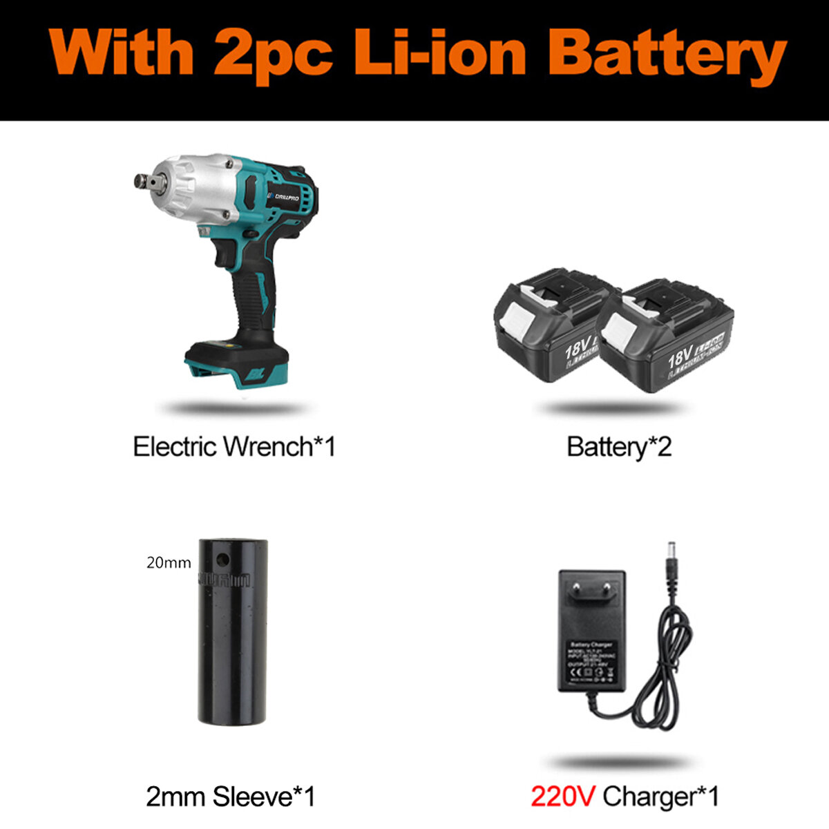 best price,drillpro,18v,brushless,electric,wrench,rpm,800nm,with,batteries,eu,discount