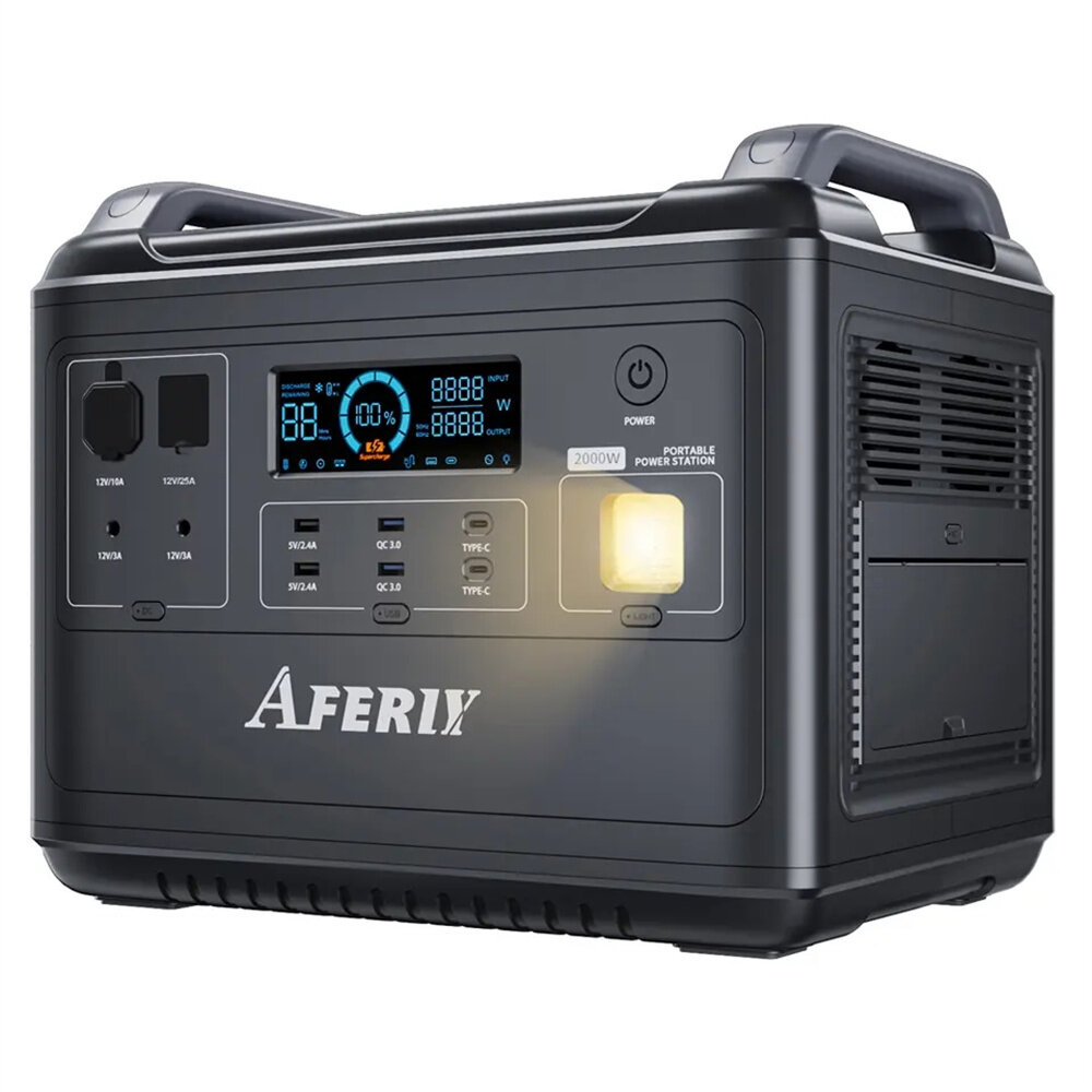 [US Direct] Aferiy 2001A 2000W 1997Wh LiFePO4 Portable Power Station 624000mAh UPS Pure Sine Wave 16 Output Ports Camping RV Home Emergency Portable Solar Generator Support in Solar Panels