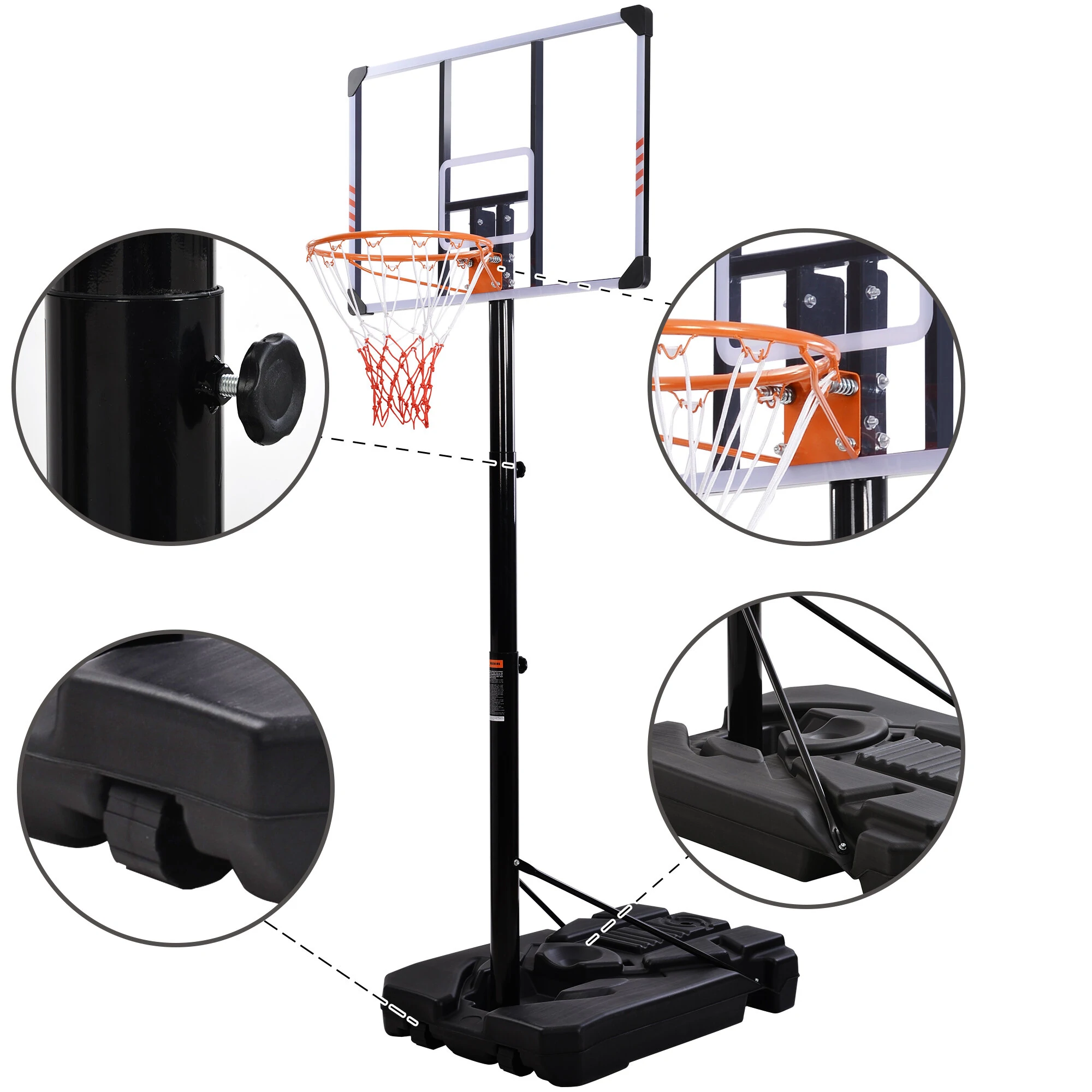 Bominfit Portable Basketball Hoop 8-position Height Adjustment 225-305cm Water/Sand Filled Adult/Children