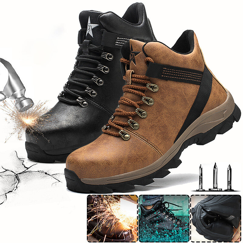 Erkek Güvenlik Ayakkabıları Çelik Burunlu Çalışma Botlar Yüksek Üst Koşu Ayakkabıları Kampçılık Su Geçirmez Outdoor Spor ayakkabılar