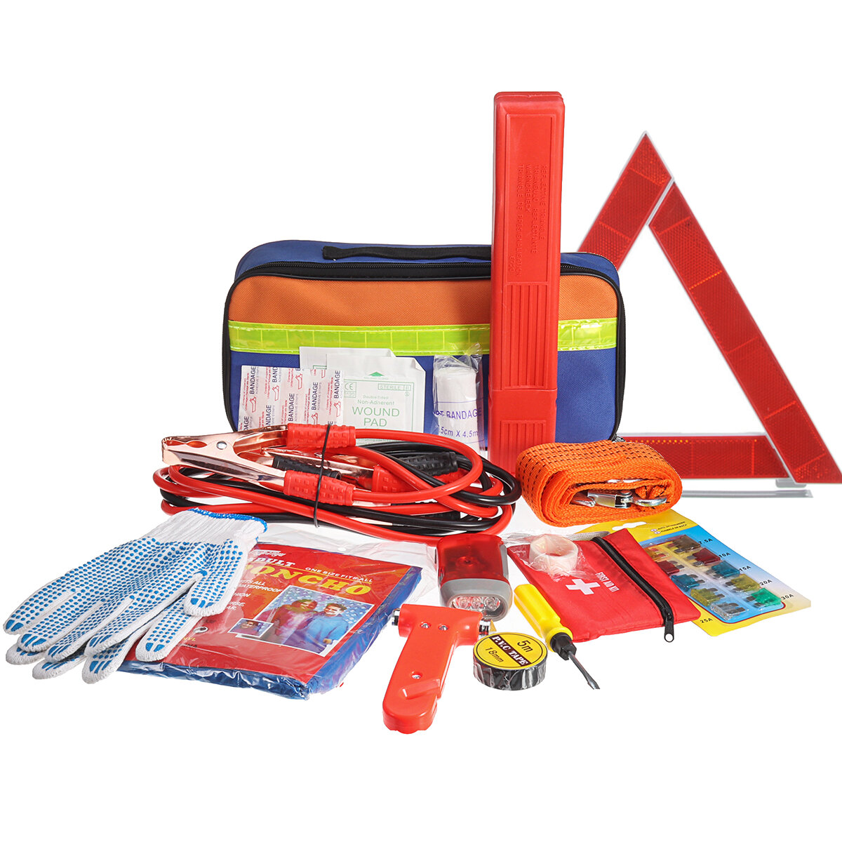 36PCS Kit di emergenza per attrezzi per auto Borsa Triangolo di avvertimento Torcia elettrica di sicurezza Hammer Kit di pronto soccorso Viaggio all'aperto campeggio