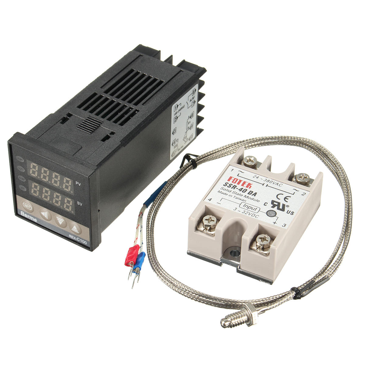100-240V Digital PID Temperature Controller K Thermocouple Sensor 40A SSR 