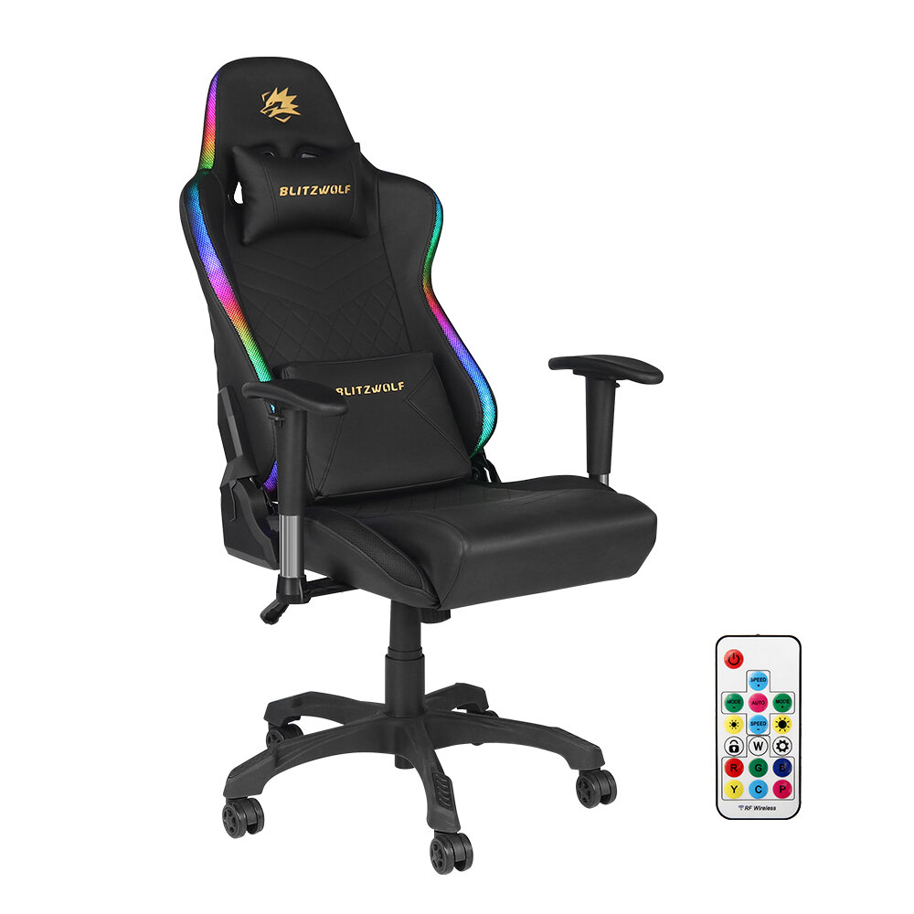 BlitzWolfÂ® BW-GC8 Gaming Chair with 7 RGB Lights Effect 160Â°Max Reclining 2D Ajustable Armrest for Home Office