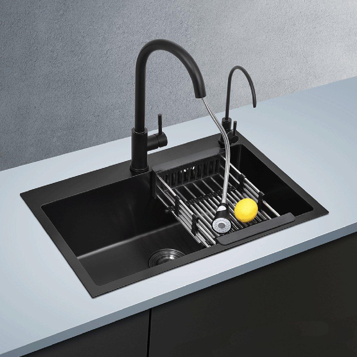 680x450mm Nano Stainless Steel Kitchen Black Sink Above Counter Stainless Steel Seamless Welding Collapsible