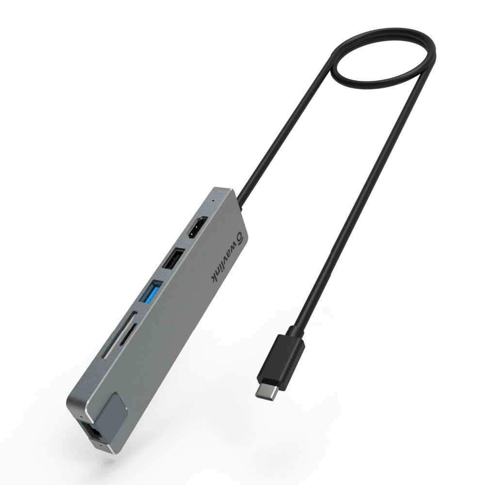 

WAVLINK 7-in-1 USB C Hub Type C Adapter with RJ45 Gigabit Ethernet, USB 3.0, USB 2.0, SD/TF Card Reader, 4K HDMI-compati