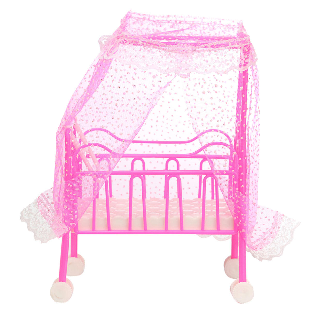 Plastic Baby Bed Miniature Dollhouse Toy Bedroom Furniture Doll a