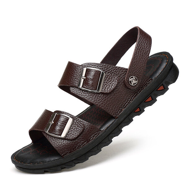 47% OFF on Men Comfy Breathable Genuine Leather Beach Sandals Two Way Wear Shoes
