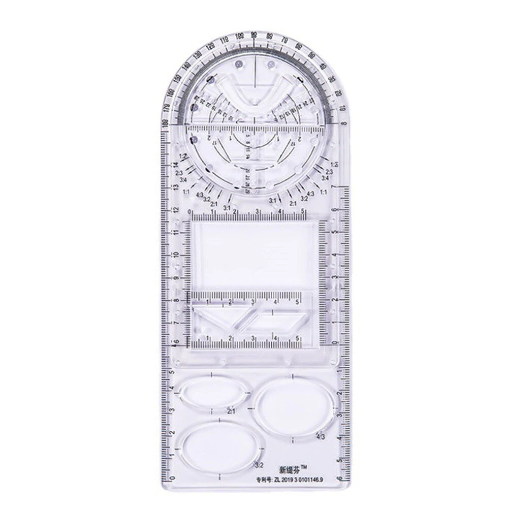 Multi-function drawing ruler three version art rotatable mathematics ruler geometry ellipse pattern ruler for students office school stationery