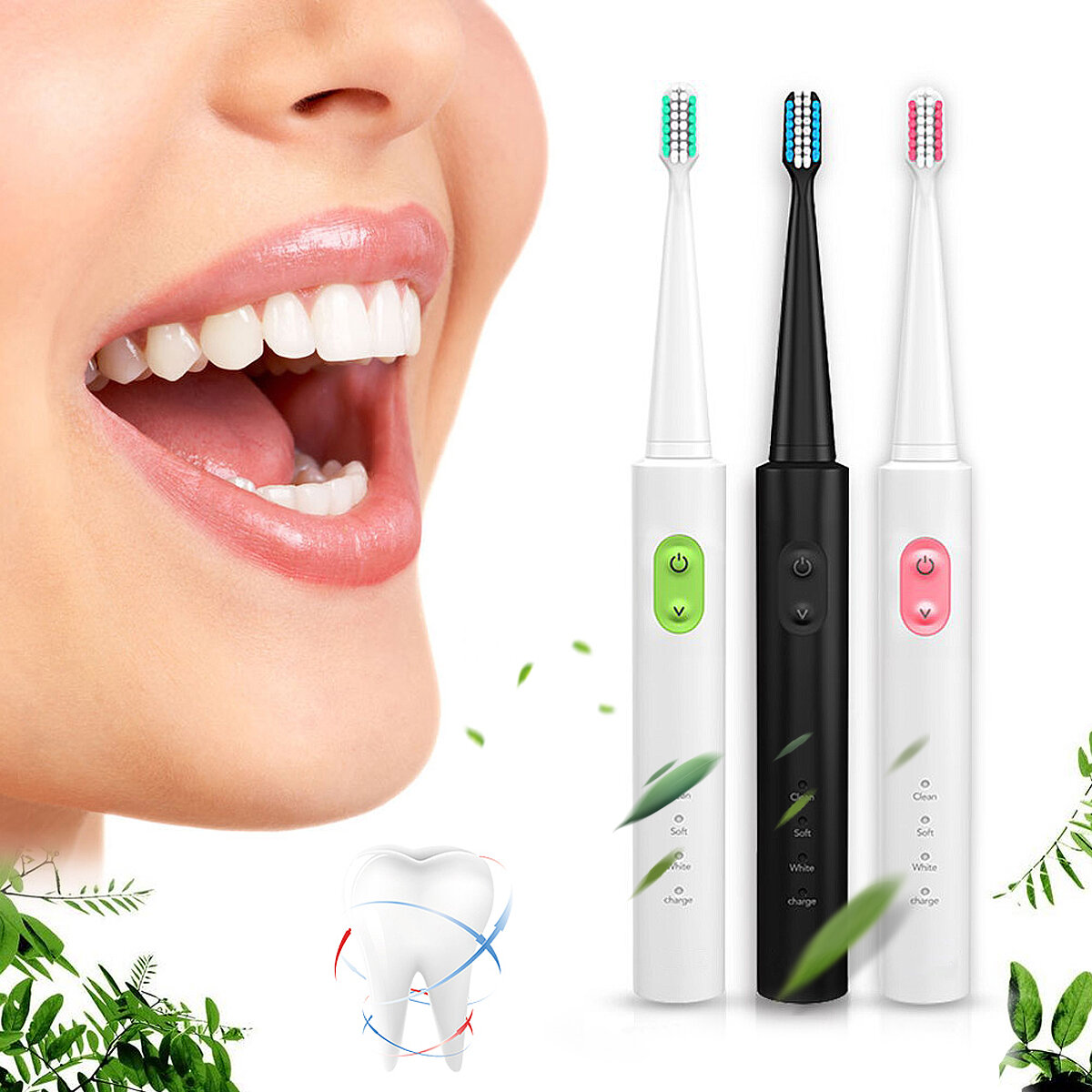 Travel Επαναφορτιζόμενη Υπερήχων Ηλεκτρική Οδοντόβουρτσα Αδιάβροχη 3 Λειτουργία Καθαρισμού Δόντια Καθαρή   4 Κεφαλές