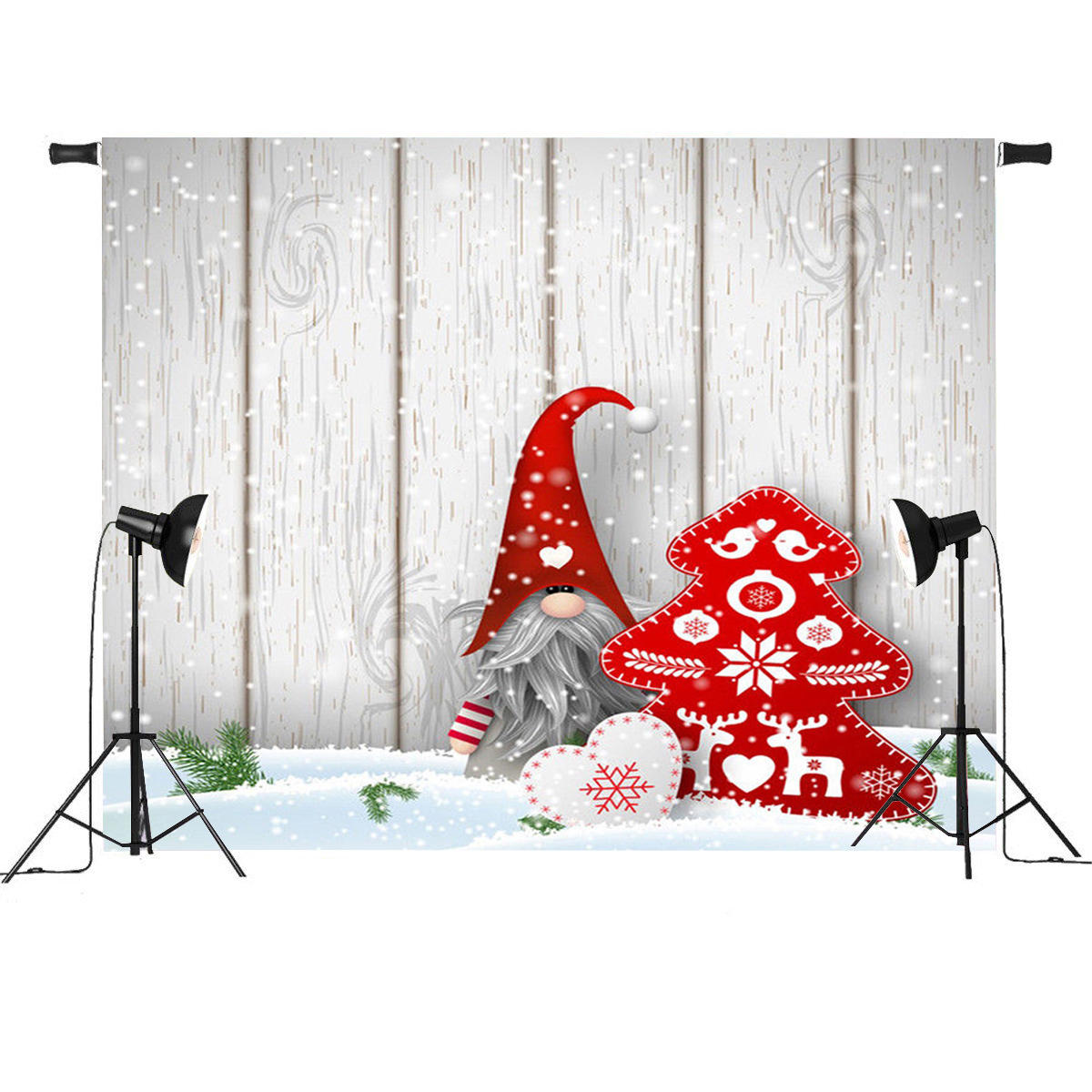 7x5FT Cartoon Santa Claus Christmas Wooden Board Photography Backdrop Studio Prop Background
