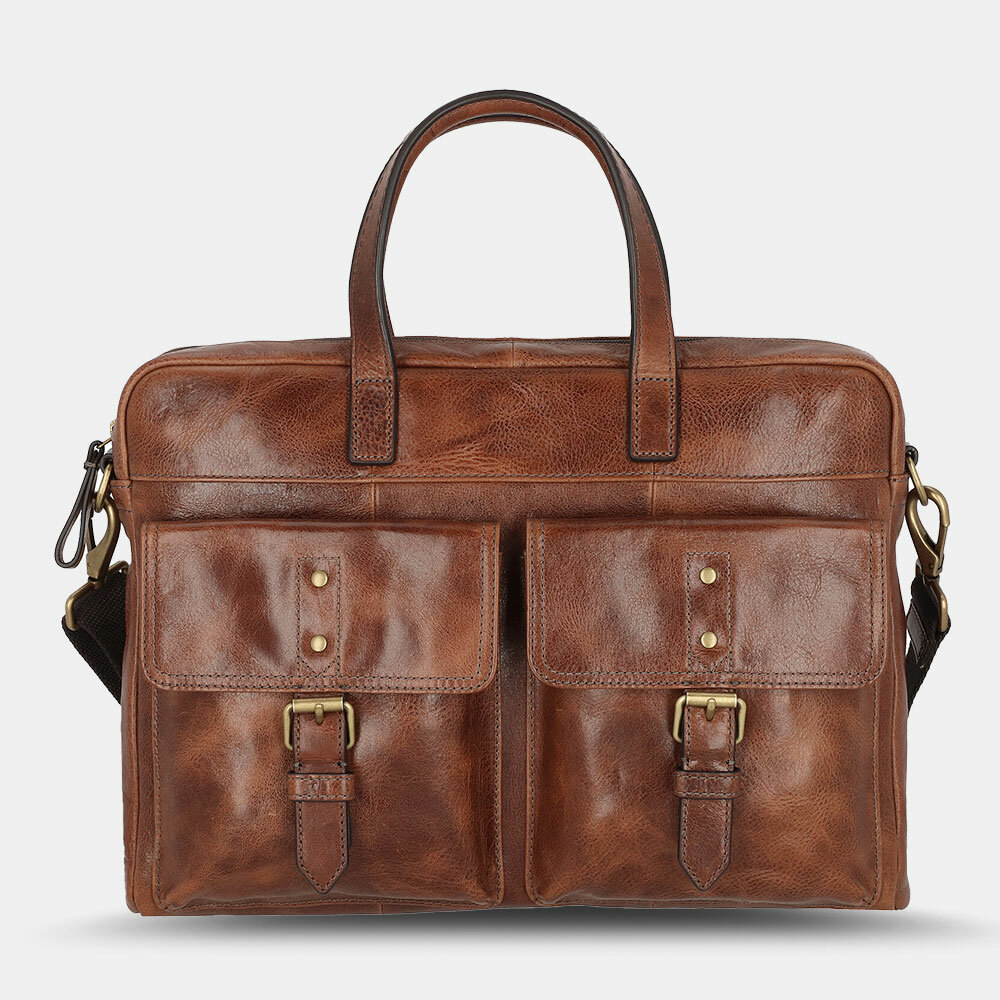 Men PU Leather Vintage Bussiness Versatile Multi-pockets Teacher Bag Briefcase Multifunction Crossbo