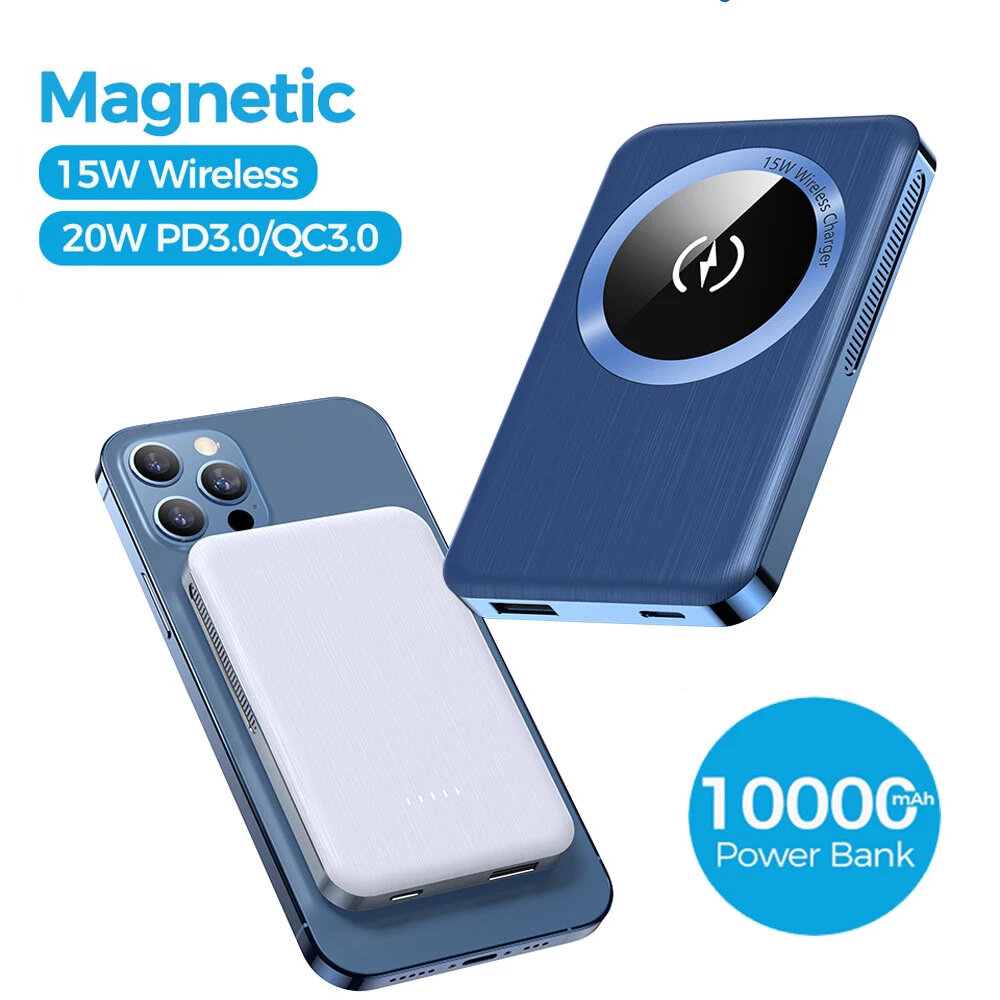 

YKZ 10000mAh 15W Magnetic Wireless Charging PD 20W Fast Charging Power Bank Universal External Battery USB/USB-C PD Outp