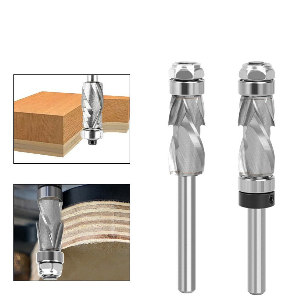 

LAVIE 1/4" Shank Woodworking Solid Carbide CNC Router BitSpiral Compression Top Bearing Flush Router Bit Ideal for Car