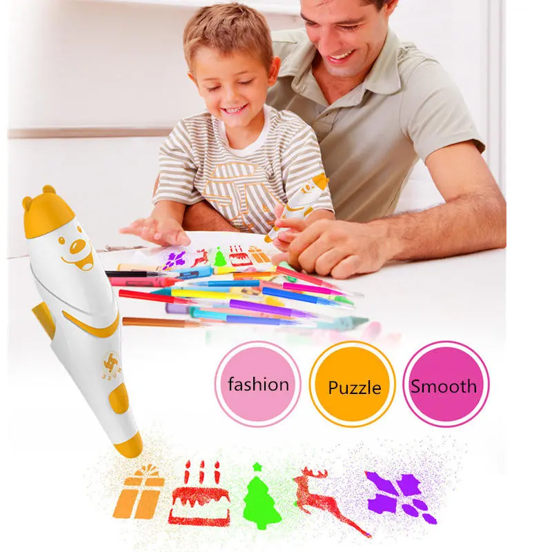 Watercolor pen 12 colors with painting templates dust-free cloth battery operated toys