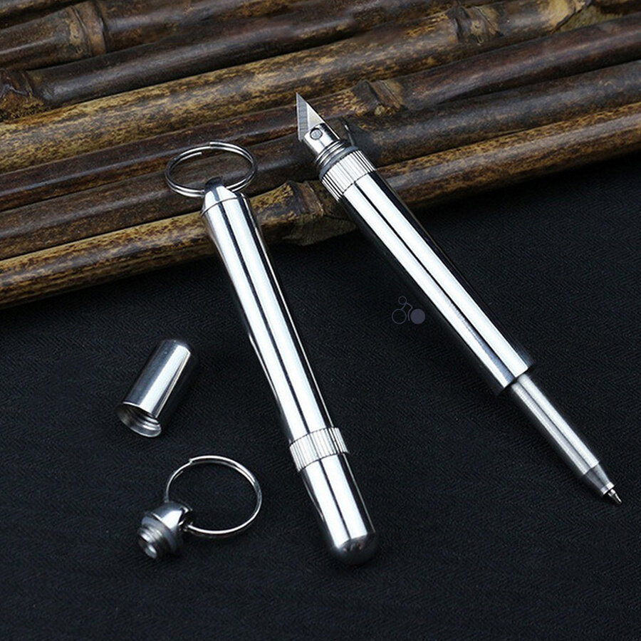 XANES® 2-en-1 couteau porte-clés EDC en acier inoxydable + stylo à bille Mini porte-clés multi-outils stylo télescopique cadeaux pour homme