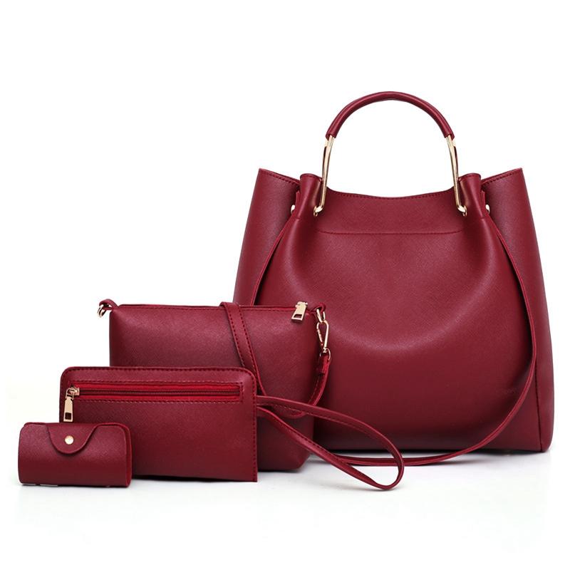 Women Plain Faux Leather Four-piece Set Handbag