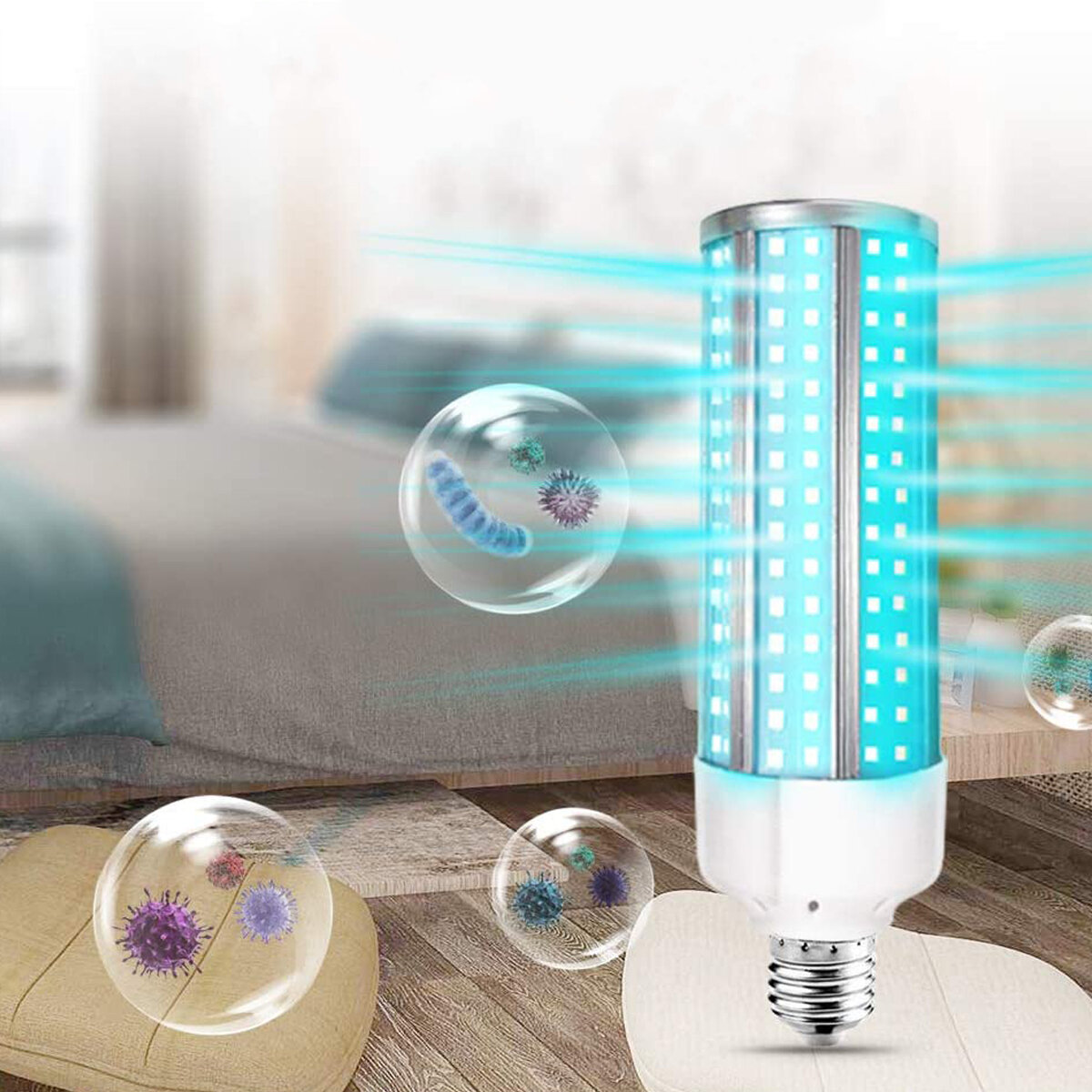 Ultraviolet Germicidal Lamp 40W 80W E27 LED UVC Bulb Household Ozone Disinfection Light+ AC110V/220V Lampholder