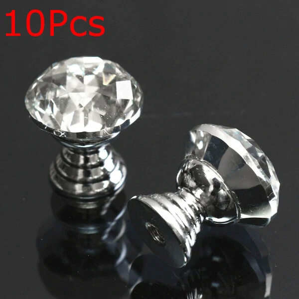 10pcs 20mm Round Crystal Glass Cabinet Knobs Drawer Furniture Pull